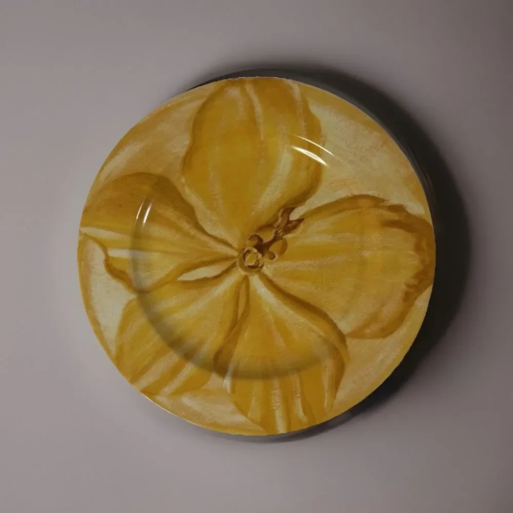 Pier 1 Watercolor Blooms Yellow Flower Salad Plate 8” Stoneware Dish Decor